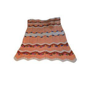 Vintage 70s Chevron Colorful Crochet Blanket Afghan Throw